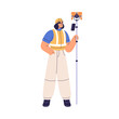 © Good Studio - Surveyor at construction site with land measurement pole and surveying equipment. Engineer worker, fieldwork with professional tool for mapping. Flat vector illustration isolated on white background