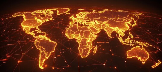 Aufkleber - Glowing orange earth world map. Global earth atlas. Generative AI technology.