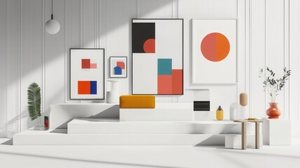 Poster - Modern Minimalist Interior Mockup with Geometric Art and Sharp Layouts
