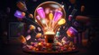 © ChrisTYCat - A conceptual image depicting a glowing light bulb surrounded by various startup icons and symbols floating in mid air representing the bright ideas innovation