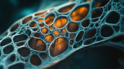 Abstract Teal Cellular Structure With Orange Glow