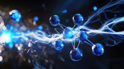 Poster - A detailed close-up of molecular bonding, showcasing vibrant blue atoms interconnected by delicate structures. The illustration highlights the beauty of molecular interactions.