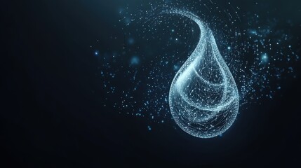 Poster - This artwork features a glowing water droplet, elegantly formed and suspended, surrounded by shimmering particles that create a magical atmosphere. The dark backdrop enhances its luminous appeal.