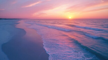 Aufkleber - A vibrant sunset paints the Gulf Coast with shades of orange and purple as gentle waves lap at the shoreline, creating a serene atmosphere at twilight.