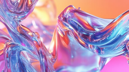 Poster - A mesmerizing abstract flow of translucent blue and pink liquid, creating a dreamy, dynamic atmosphere.