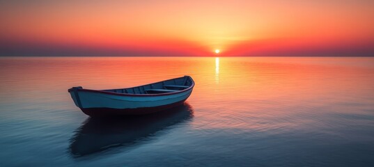Wall Mural - canoe at sunset lake. generative ai technology.
