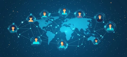 Aufkleber - Digital world map of business relation. Global internet network telecom and communication. Generative AI technology.	
