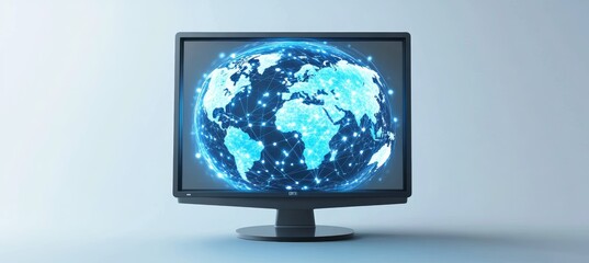 Aufkleber - World map on computer screen. Global internet network telecom and communication. Generative AI technology.	
