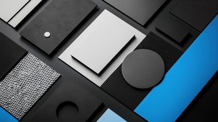 Poster - Dynamic Product Layout Mockup with Geometric Compositions in Black and Blue Tones