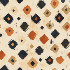Poster - The artwork showcases a vibrant arrangement of hand-drawn squares and diamonds in warm earthy tones on a light background, ideal for various design purposes.