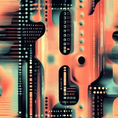 Aufkleber - An intricate arrangement of colorful digital sequences forms a striking abstract pattern, reflecting a futuristic design style and technological innovation.