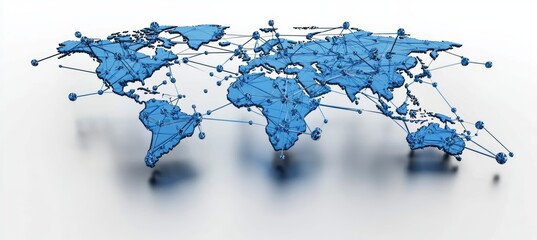 Poster - Digital world map on white background. Global internet network telecom and communication. Generative AI technology.	
