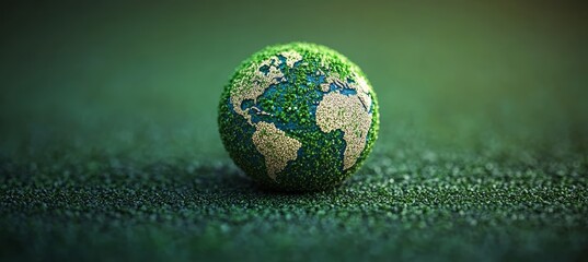 Poster - World globe on green grass field. Generative AI technology.	
