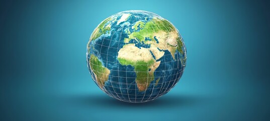 Poster - World globe with wireframe grid. Generative AI technology.