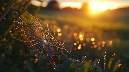 spider web with dew drops