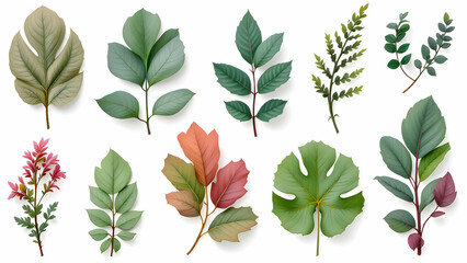 set of leaves on white background