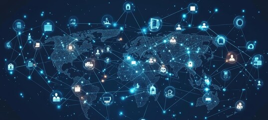Poster - Earth global internet network telecom and communication. Generative AI technology.	
