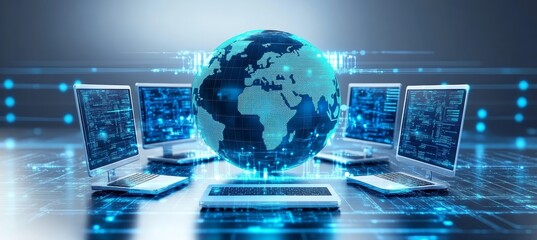Aufkleber - Digital earth globe. Global internet network telecom and communication. Generative AI technology.	

