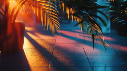 Poster - Realistic Interior Mockup Presentation with Detailed Plant Shadows and Warm Lighting Effects
