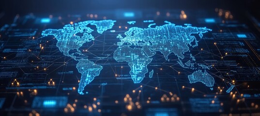 Aufkleber - Metaverse world map. Global internet network telecom and communication. Generative AI technology.	
