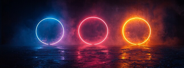 Poster - designing a game user interface with a magical neon glow portal, incorporating a modern circular pod