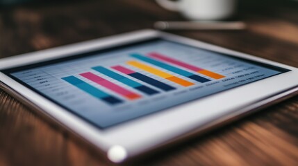 Poster - a detailed shot of a financial graph on a digital tablet, with upward trends highlighted in vibrant 