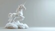 © Rstm - White unicorn statue on a cloud, minimalist background.