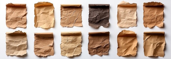 Poster - A vintage, crumpled brown sheet of paper, torn and worn, with a rough note effect. A realistic grunge-style, wrinkled piece cut from a notebook, featuring a checkered pattern that reflects an