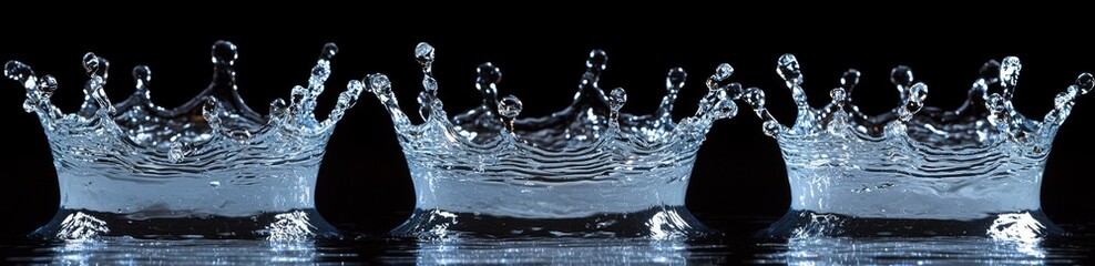 Poster - A sprite sheet for mobile games or motion graphics, showcasing realistic 3D illustrations of aqua dynamic splashes forming crown-like droplets.
