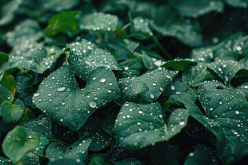 Wall Mural - morning dew on leaves in nature selective focus.