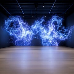 Poster - Abstract blue light installation in modern gallery.