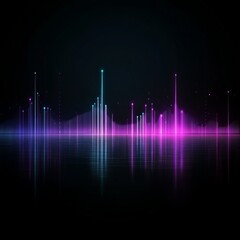 Poster - Abstract glowing neon light bars reflecting on dark surface.