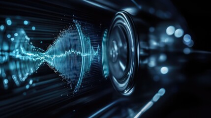 Poster - An action shot of sound waves emanating from a high-quality car speaker, creating a dynamic visual representation of the audio experience inside the vehicle