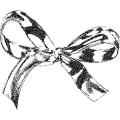 Fototapete - Bow ribbon with halftone stipple effect, for grunge punk y2k collage design. Vector illustration in grainy photocopy texture for experimental dotted retro banner design