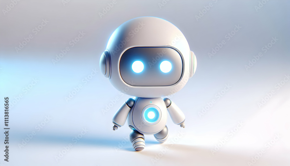 AI Robot Background A 3D cute AI robot with a rounded, soft design and ...
