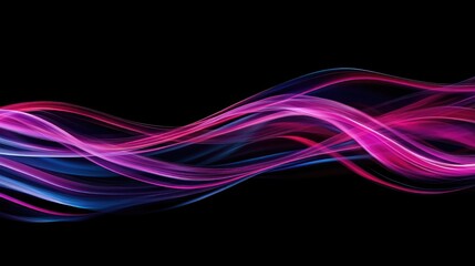 Fototapete - Dynamic wave lines in neon colors on a dark background, forming an abstract graphic pattern that represents motion and energy