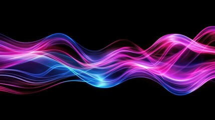 Fototapete - Dynamic wave lines in neon colors on a dark background, forming an abstract graphic pattern that represents motion and energy