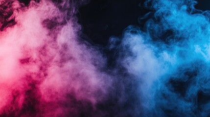 Poster - Elegant wisps of smoke in gradient tones of blue and pink, drifting gently on a black background for a mesmerizing effect