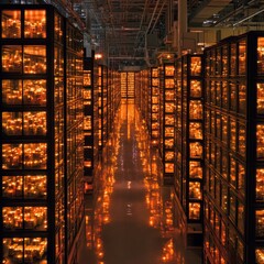 Poster - Illuminated server racks in a large data center.