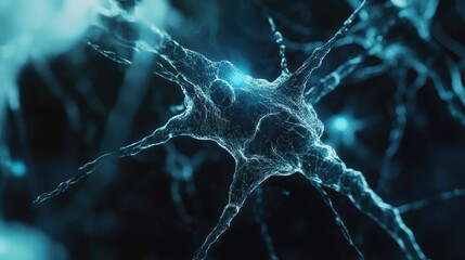 Poster - Futuristic AI concept with glowing neural network lines and abstract brain-like structure, symbolizing artificial intelligence