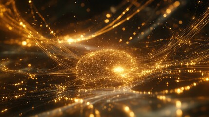 Poster - Futuristic AI concept with glowing neural network lines and abstract brain-like structure, symbolizing artificial intelligence