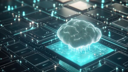 Poster - Futuristic AI concept with glowing neural network lines and abstract brain-like structure, symbolizing artificial intelligence
