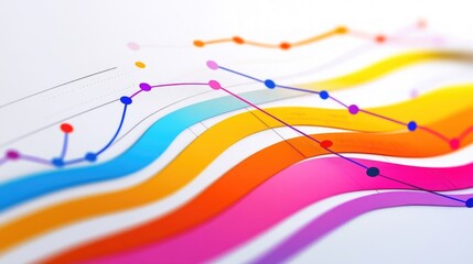 Poster - Minimalist line graph with bright colors against a white background, with smooth curves representing data trends and statistics