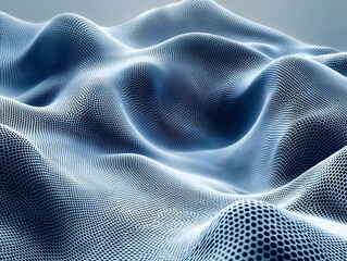 Poster - A close-up of intricate, flowing mesh patterns resembling abstract waves, combining soft blues and whites for a soothing, futuristic aesthetic.