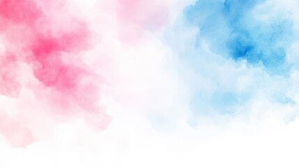 Wall Mural - pink and blue watercolor clouds with heart shapes and white space. concept: dreamy celebration, gend