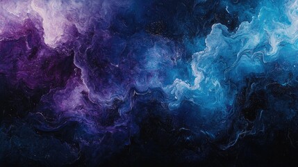 Poster - smoky clouds in deep purple and blue hues swirling against a black background, creating a mystical a