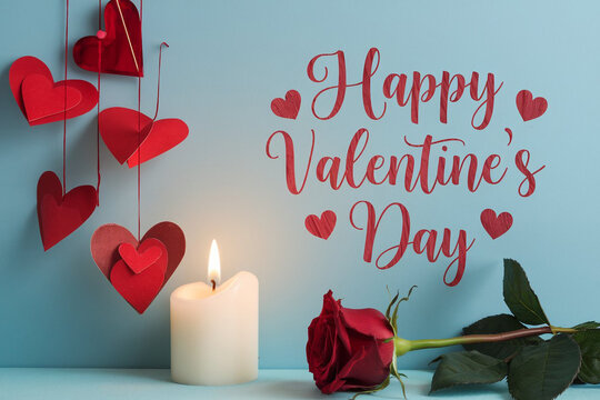 Happy valentines day greeting card banner lettering romantic red pink love heart theme background
