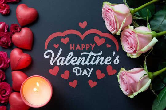 Happy valentines day greeting card banner lettering romantic red pink love heart theme background