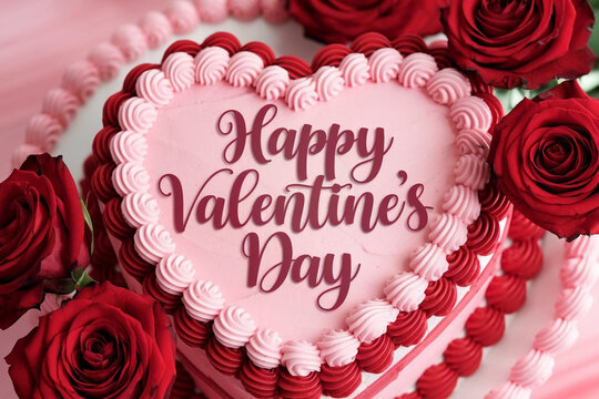 Happy valentines day greeting card banner lettering romantic red pink love heart theme background