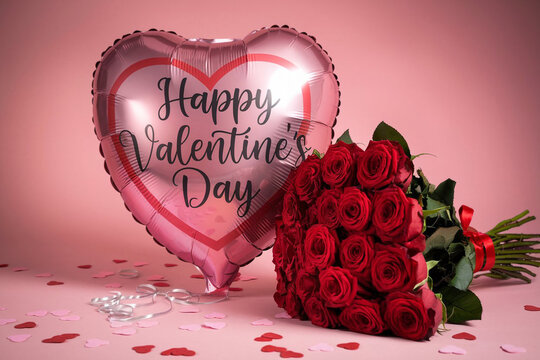 Happy valentines day greeting card banner lettering romantic red pink love heart theme background